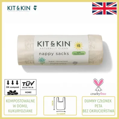 Kit and Kin Biodegradowalne bezzapachowe worki na zu�yte pieluszki 60 szt.