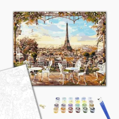Brushme Malowanie po numerach - Kawiarnia z widokiem na Wie�� Eiffla 40x50cm