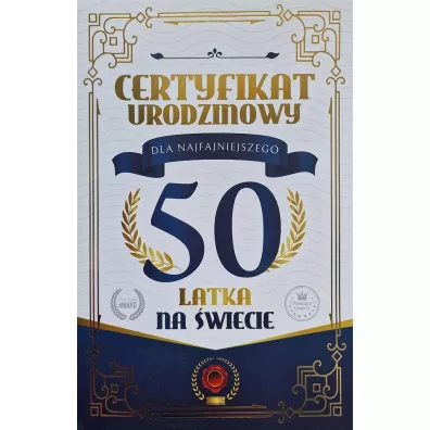 Yeku Karnet Certyfikat Urodzinowy 50 urodziny m�skie