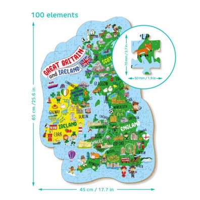 Puzzle 100 el. Mapa Wielkiej Brytanii i Irlandii Maksik