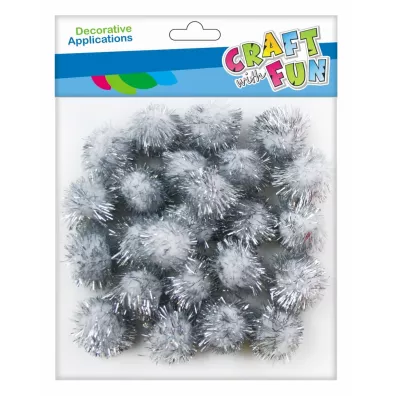 Craft with Fun Ozdoba dekoracyjna Pompony biae brokatowe 463930 24 szt.