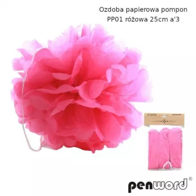 Ozdoba papierowa pompon rowa 25cm