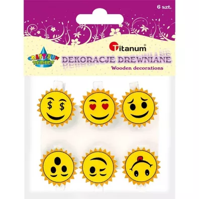 Titanum Klamerki drewniane z dekorem emotki 6 szt.
