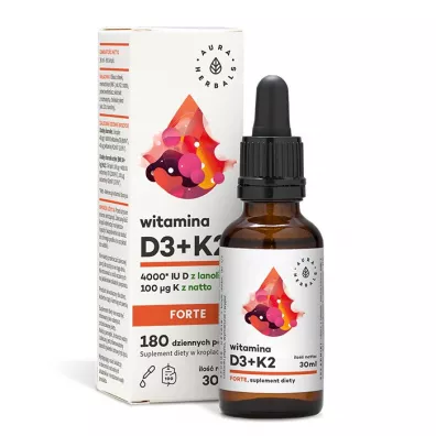 Aura Herbals Witamina D3 (4000 IU) + K2mk7 Forte Suplement diety w kroplach 30 ml