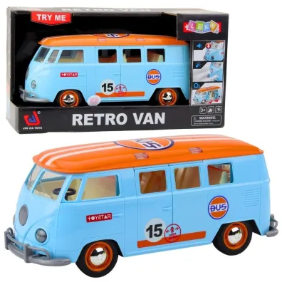 Retro van bus �wiat�o d�wi�k niebieski LeanToys
