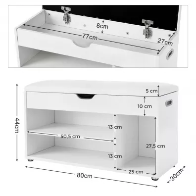 Songmics Szafka na buty z siedziskiem biaa 80 cm