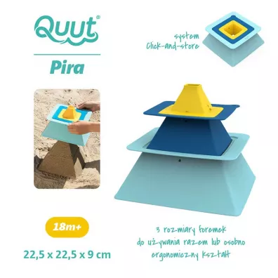 Zestaw 3 foremek do piasku Piramida Pira Vintage Blue + Deep Blue + Mellow Yellow Quut