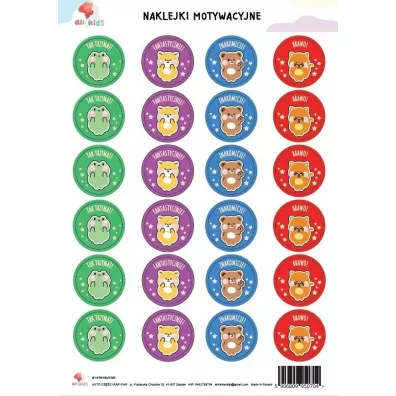 All4Kids Naklejki motywacyjne A4 dla dzieci zwierz�tka