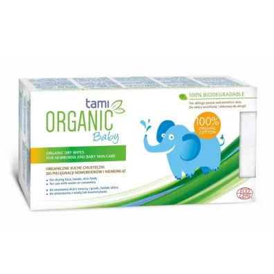 Tami MyBaby Organiczne suche chusteczki z bawe�ny do piel�gnacji noworodk�w i niemowl�t 30 szt.