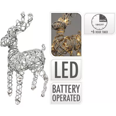 H&S Decoration Renifer witeczny onieony 20 Led 58cm Biay.Brzowy
