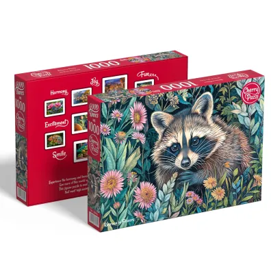 Puzzle 1000 el. Raccoon in Flowers CherryPazzi