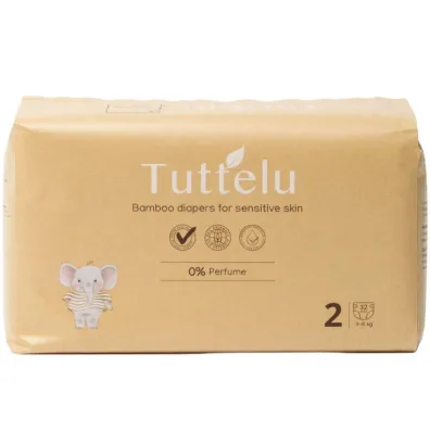Tuttelu Bambusowe pieluszki jednorazowe, rozmiar 2 (3-6 kg) 32 szt.