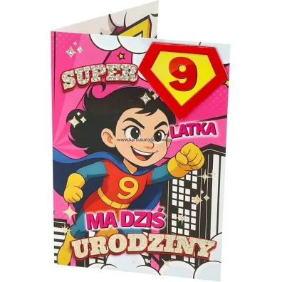 Yeku Karnet Urodziny 9 dziewczynka - Superbohaterka