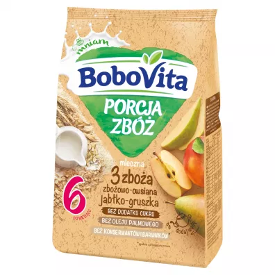 BoboVita Porcja Zb Kaszka mleczna 3 zboa zboowo-owsiana jabko-gruszka po 6 miesicu 210 g