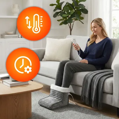 Modernhome Elektryczny ogrzewacz do st�p z pilotem mi�kki but 10 poziom�w grzania ciemnoszary