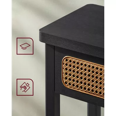 Songmics Czarna konsola z rattanowymi szufladami
