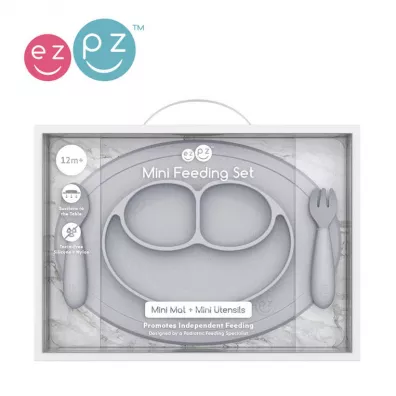 Ezpz Komplet naczy silikonowych Mini Feeding Set pastelowa szaro