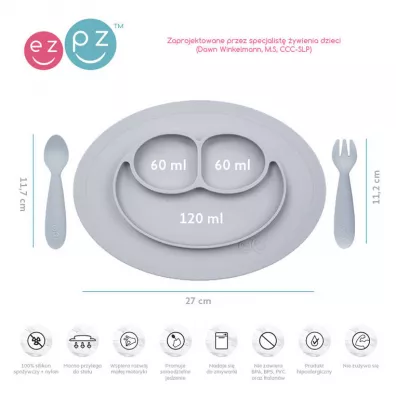 Ezpz Komplet naczy silikonowych Mini Feeding Set pastelowa szaro