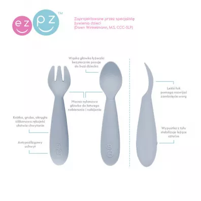 Ezpz Komplet naczy silikonowych Mini Feeding Set pastelowa szaro