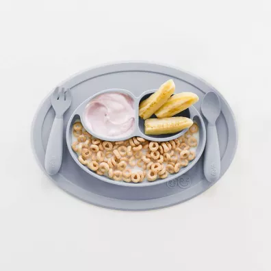 Ezpz Komplet naczy silikonowych Mini Feeding Set pastelowa szaro