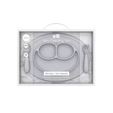 Ezpz Komplet naczy silikonowych Mini Feeding Set pastelowa szaro