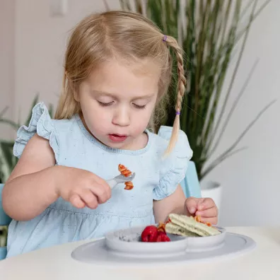 Ezpz Komplet naczy silikonowych Mini Feeding Set pastelowa szaro