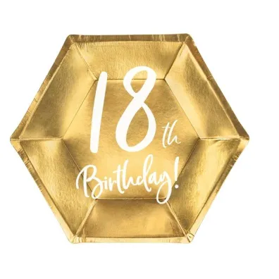 PartyDeco Talerzyki 18th Birthday z�ote 20cm