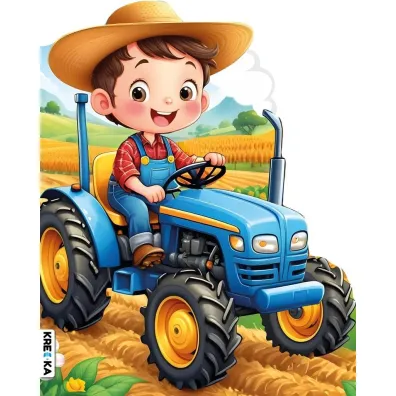 Traktor z rolnikiem. Kolorowanka z brokatem