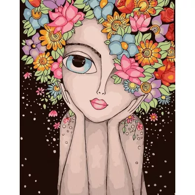 Twoje Hobby Malowanie po numerach czarne p��tno - Dziewczyna z koron� kwiat�w 40x50cm