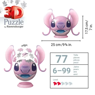 Puzzle 3D: Disney Stitch Kula Angel z uszami Ravensburger