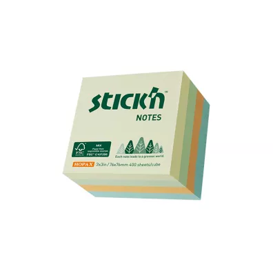 Stickn Notes kostka FSC pastel ��/ziel/pom/nieb 76x76mm 400 kartek