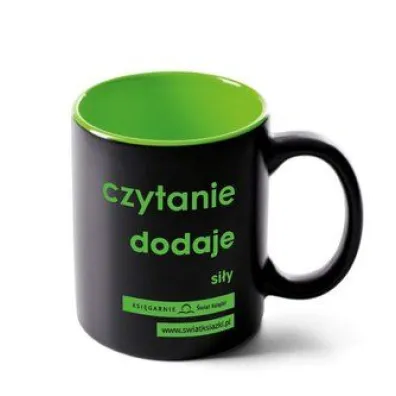 Kubek czarno-zielony `czytanie dodaje si�y`