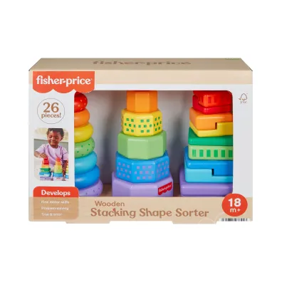 Fisher-Price. Drewniane piramidki Sorter kszta�t�w Mattel