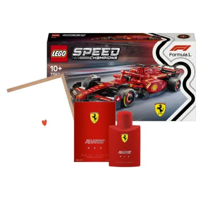 Pakiet: LEGO Speed Champions Bolid F1® Ferrari SF-24 77242, Scuderia Red Woda toaletowa, Walentynka Serduszko + eko koperta