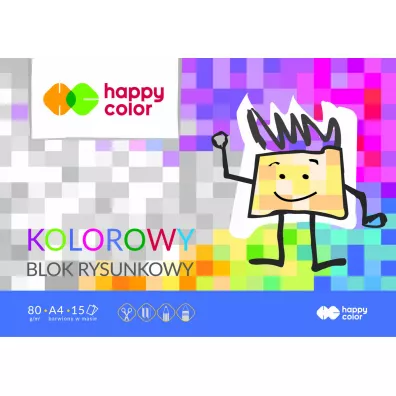 Happy Color Blok rysunkowy, kolorowy, A4, 80g, 15 arkuszy - blok