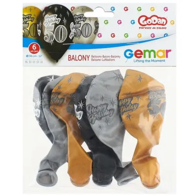 Godan Balony Premium Happy Birthday 50 metaliczne 12" 6 szt.