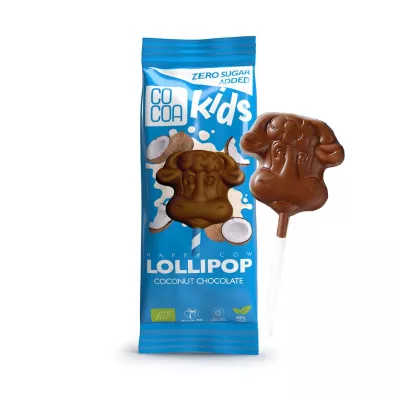 Cocoa Lizak z czekolady kokosowej bez dodatku cukrw 15 g Bio