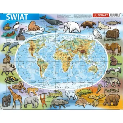 Puzzle ramkowe 72 el. Fizyczna mapa �wiata Demart