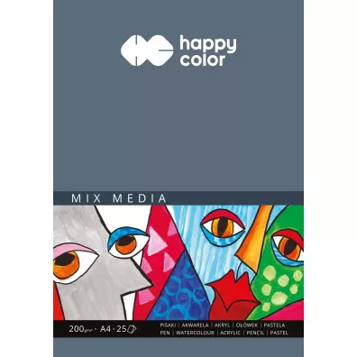 Happy Color Blok MIX MEDIA, ART, biay, A4, 200g, 25 arkuszy 200 g 25 kartek