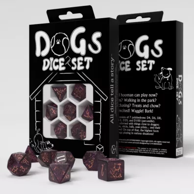 DOGS Dice Set: Luna, kostki do gry, czarne z fioletowym brokatem Q-Workshop