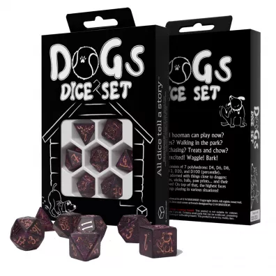 DOGS Dice Set: Luna, kostki do gry, czarne z fioletowym brokatem Q-Workshop