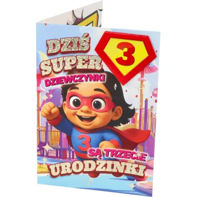 Yeku Karnet Urodziny 3 dziewczynka - Superbohaterka