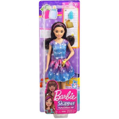 Lalka Barbie Skipper. Zestaw: Opiekunka dziecica w sukience w gwaizdki z akcesoriami FXH05 Mattel