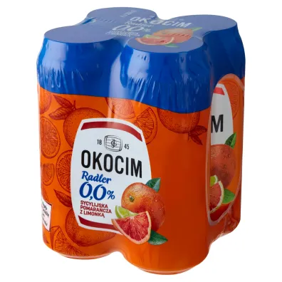 Okocim Radler Piwo bezalkoholowe z lemoniad� sycylijska pomara�cza z limonk� 4 x 500 ml