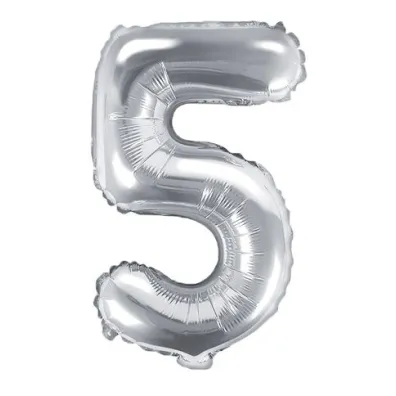 PartyDeco Balon foliowy Cyfra "5", 35cm, srebrny
