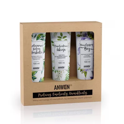 Anwen Odywki do wosw o niskiej porowatoci zestaw Proteinowa Zielona Herbata + Emolientowa Akcja + Nawilajcy Bez 3 x 100 ml