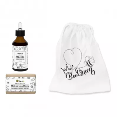 Mokosh Bee.pl Naturalne myd�o peelinguj�ce + Olejek do cia�a Malina + Woreczek Zestaw 110 g + 100 ml