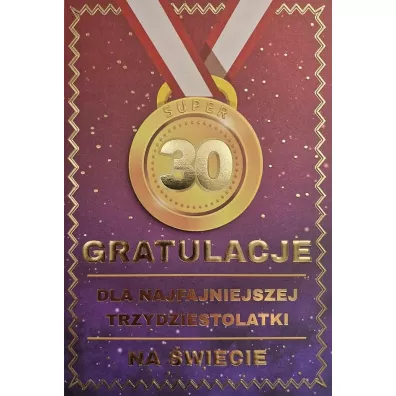 Yeku Karnet Urodziny 30 medal damskie
