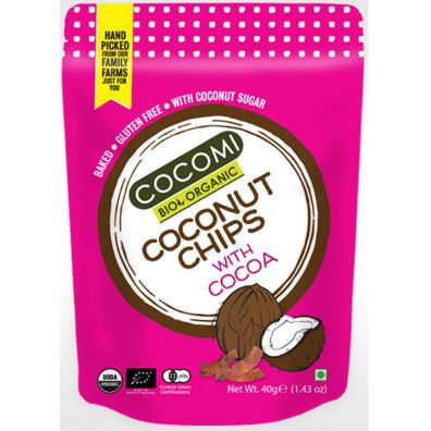 Cocomi Chipsy kokosowe z kakao prażone bezglutenowe 40 g Bio
