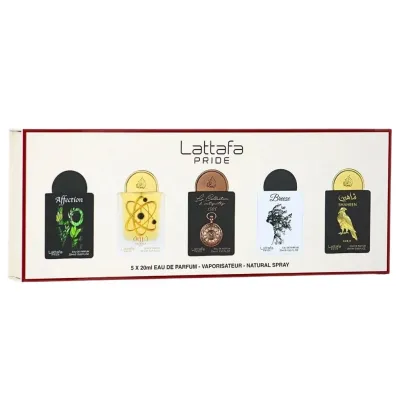 Lattafa Zestaw Pride Affection Woda perfumowana + Tharwah Gold Woda perfumowana + La Collection d`antiquity 1505 spray + Breeze spray + Shaheen Gold spray 5 x 20 ml
